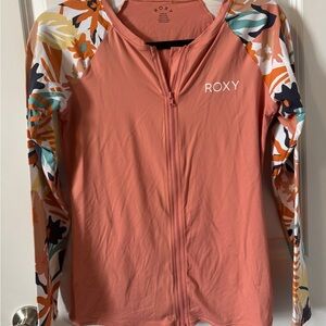 Roxy Women's "Swim The Sea" Long Sleeve Zip-Up Rashguard-Large